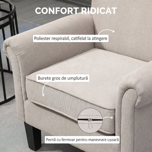 HOMCOM Fotoliu pentru Living, Stil Nordic, Tapițat cu Lemn și Poliester, Ideal pentru Living și Familie, 79x78x87 cm, Gri | Aosom Romania