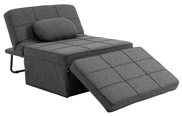 HOMCOM Canapea extensibilă cu Spătar Reglabil pe 5 Nivele și Pernă Suplimentară, 95x179x78 cm, Gri | Aosom Romania