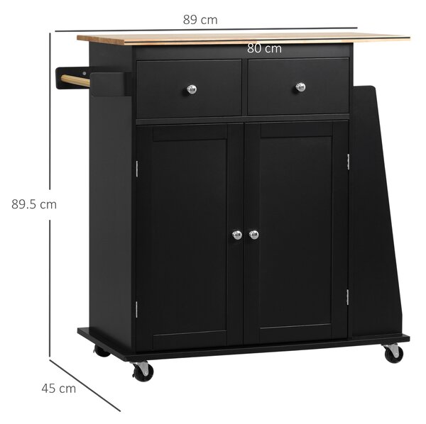 HOMCOM Insulă de Bucătărie cu Dulăpior, 2 Sertare și Suport pentru Condimente cu 3 Rafturi, 89x45x89,5 cm, Negru | Aosom Romania