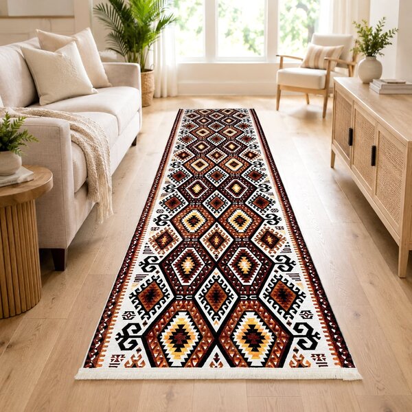 Traversa hol antiderapanta, 80x300 cm, Model Etnic Maro, TRV2292
