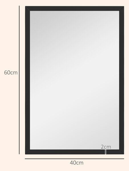 HOMCOM Oglindă Dreptunghiulară de Perete cu Cârlige, Sticlă și MDF, 60x80 cm, Negru | Aosom Romania