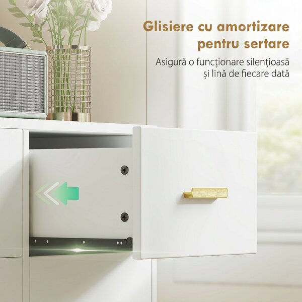HOMCOM Stație de Machiaj cu Lumini LED, 3 Culori, Luminozitate Reglabilă, Toaletă Convertibilă cu Prize Electrice, 6 Sertare Soft Close, Oglindă, Rafturi Deschise, pentru Dormitor, Alb | Aosom Romania