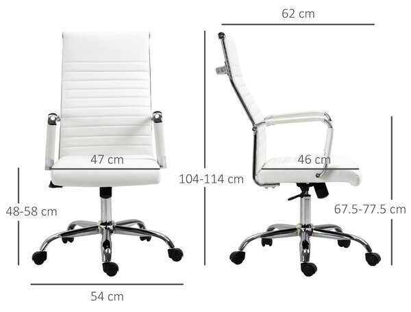 Vinsetto Scaun de birou ergonomic din piele ecologică, cu rotire și balans, 54x62x104-114 cm, alb | Aosom Romania