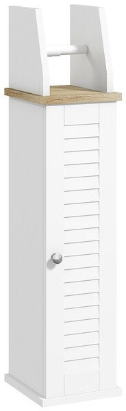 Kleankin Suport pentru Hârtie Igienică, Dulap de Baie cu Coloană cu Dulap și Raft Interior Reglabil, Dulap de Baie Economisitor de Spațiu Autoportant din MDF, 18x20x80 cm, Alb | Aosom Romania