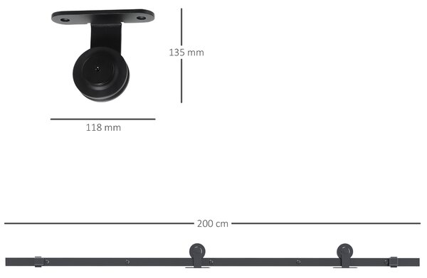 HOMCOM Set feronerie ușă culisantă, oțel carbon, suport 100 kg, pentru uși lemn 3.5-4.5 cm | Aosom Romania