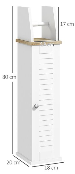 Kleankin Suport pentru Hârtie Igienică, Dulap de Baie cu Coloană cu Dulap și Raft Interior Reglabil, Dulap de Baie Economisitor de Spațiu Autoportant din MDF, 18x20x80 cm, Alb | Aosom Romania