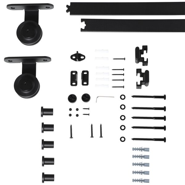 HOMCOM Set feronerie ușă culisantă, oțel carbon, suport 100 kg, pentru uși lemn 3.5-4.5 cm | Aosom Romania