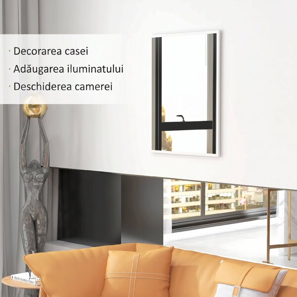 HOMCOM Oglindă de Perete din Sticlă și MDF, 70x90 cm, Alb | Aosom Romania