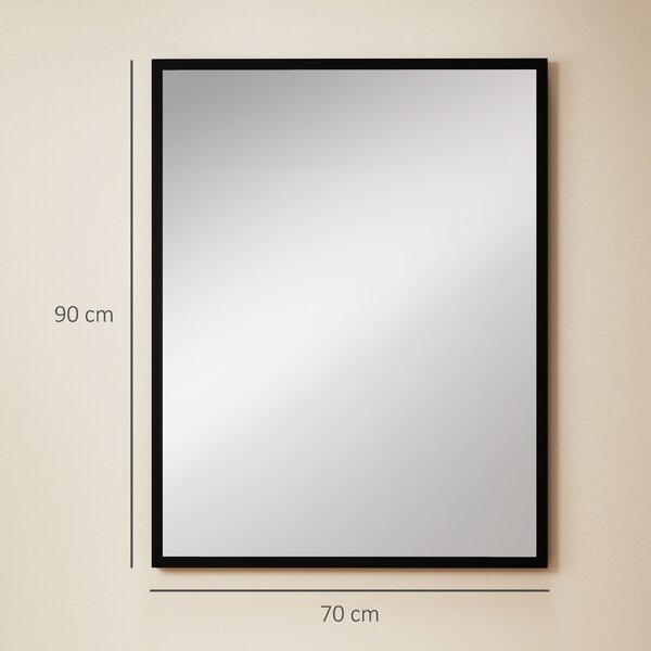 HOMCOM Oglindă de Perete din Sticlă și MDF, cu Cârlige, 70 x 90 cm, Negru | Aosom Romania