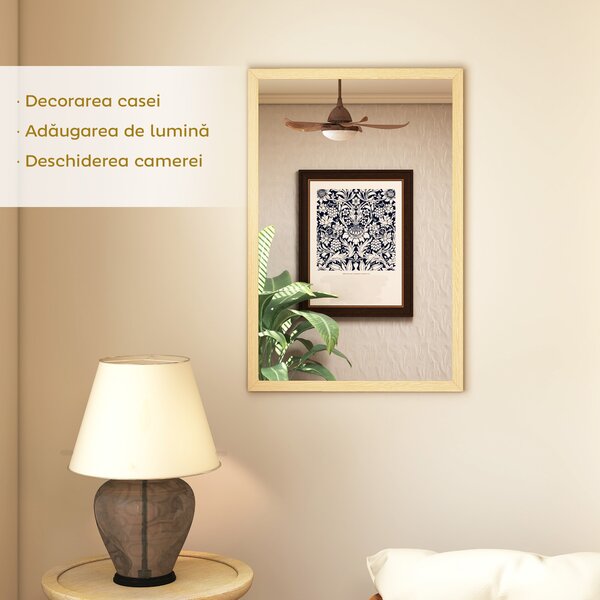 HOMCOM Oglindă de perete din sticlă și MDF, 40x60 cm, Culoare Lemn | Aosom Romania