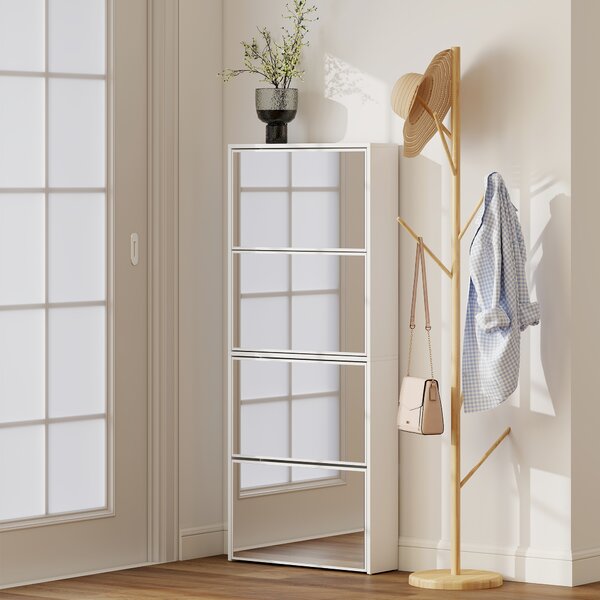 HOMCOM Dulap pentru Pantofi Economizor de Spațiu cu 4 Uși cu Oglindă 63x17x146 cm Alb | Aosom Romania