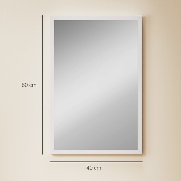 HOMCOM Oglindă de perete dreptunghiulară cu cârlige, din sticlă și MDF, 40x60 cm, albă | Aosom Romania