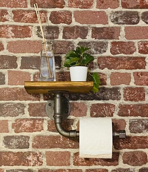 Suport hartie igienica in stil industrial, Galway, 30x20x20 cm, nuc/negru