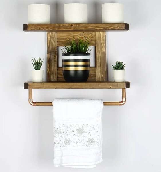 Raft de baie cu portprosop in stil industrial, Fahndorf, 40x40x11.4 cm, nuc
