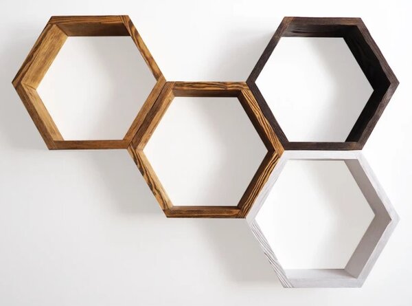 Set 4 rafturi hexagonale, Stekene, 32.5x28x9.4 cm, multicolor