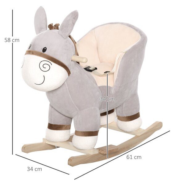 HOMCOM balansoar magarus, leagan cu sunete, jucarie moale pentru copii 61x34x58 cm gri | AOSOM RO