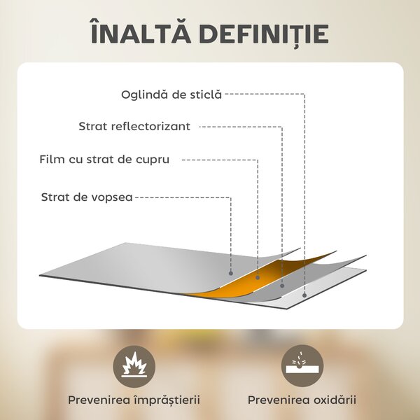 HOMCOM Oglindă de perete dreptunghiulară cu cârlige, din sticlă și MDF, 40x60 cm, albă | Aosom Romania