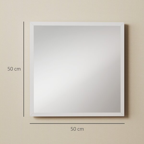 HOMCOM Oglindă de Perete Pătrată cu Cârlige, Oglindă din Sticlă și MDF, 50x50 cm, Albă | Aosom Romania