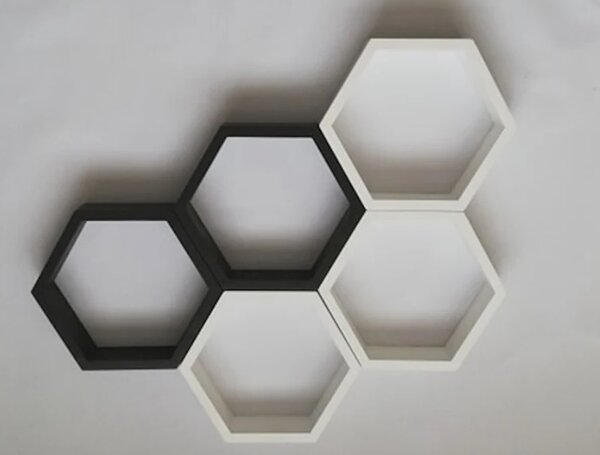 Set 5 rafturi de perete in forma hexagonala, Portland, 32.5x28.9.4 cm