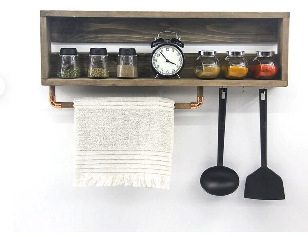 Raft de bucatarie cu portprosop in stil industrial, Saxmundham, 70x28x10 cm, nuc