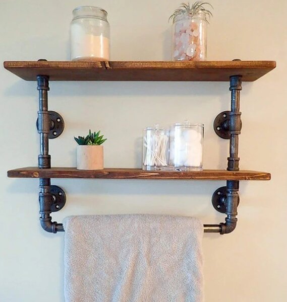 Raft de baie cu portprosop in stil industrial, Patrington, 50x50x20 cm, nuc/negru