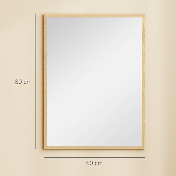 HOMCOM Oglindă de perete dreptunghiulară cu cârlige, din sticlă și MDF, 60x80 cm, finisaj lemn | Aosom Romania