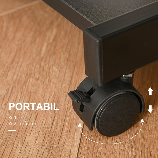 Birou cu suport pentru PC si tastatura, cu 4 roti, negru 60x48x73cm HOMCOM | Aosom RO