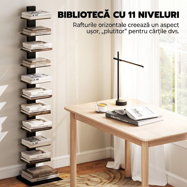 HOMCOM Bibliotecă Tip Turn Multifuncțională cu 11 Rafturi, Maro Rustic | Aosom Romania