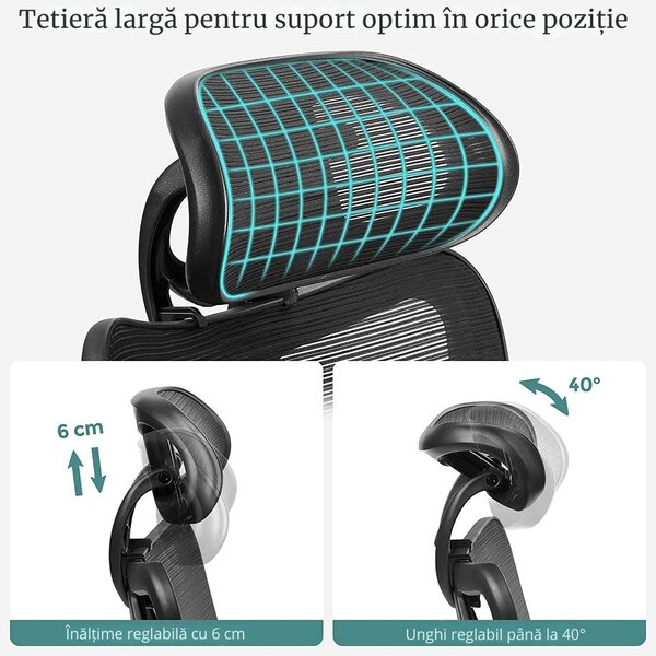 Scaun de birou cu tetieră MAGNUS, max. 150 kg, negru SongmicsHome
