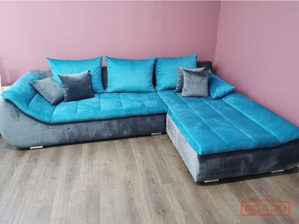 Coltar extensibil ROSARIO - OANA, gri/turcoaz, 300X200X76 CM (varianta dreapta)