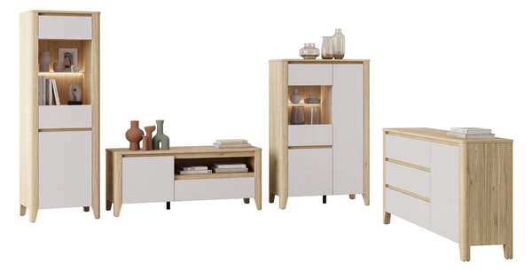 Set de living Talduno 108, Cașmir, Stejar deschis, PAL laminat, Sticlă călită