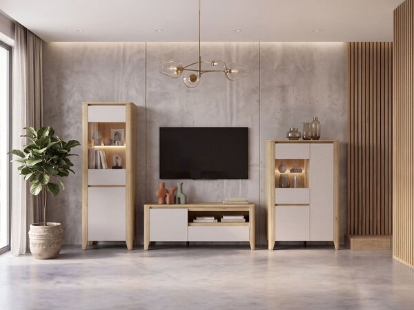Set de living Talduno 108, Cașmir, Stejar deschis, PAL laminat, Sticlă călită