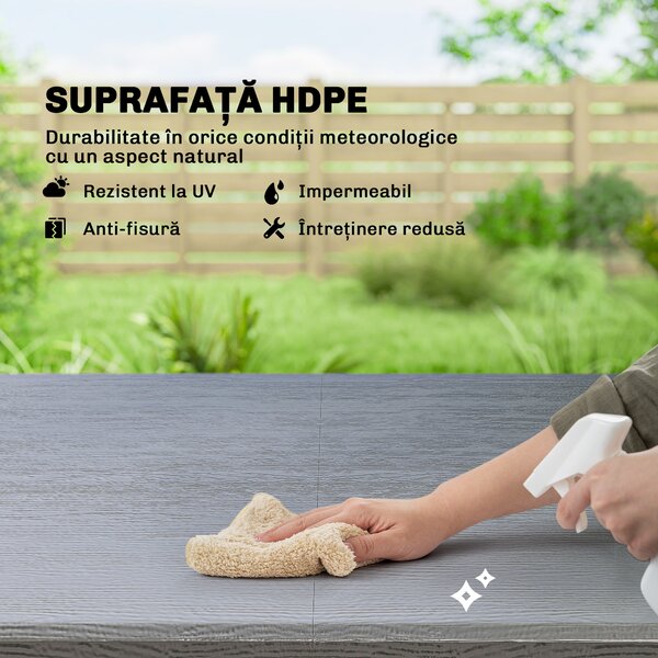Outsunny Set Masă și Scaune Pliabile de Grădină, 5 Piese, Masă Reglabilă cu Blat HDPE Efect Lemn și 4 Scaune, Set Mobilier Exterior pentru Terasă și Balcon, Gri Închis | Aosom Romania