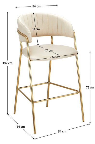 Scaun bar DASMIN TIP 2, bej/auriu, stofa catilfelata/metal, 54x54x109 cm