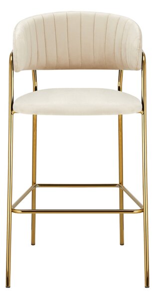 Scaun bar DASMIN TIP 2, bej/auriu, stofa catilfelata/metal, 54x54x109 cm
