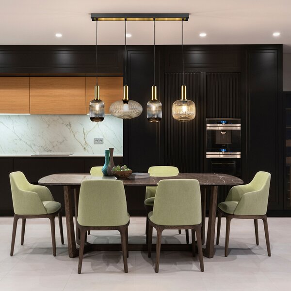Schuller Valencia Lampă suspendată Norma, 98 cm, 4 becuri, negru/zahăr, sticlă, reglabil, Multicolor, Camera de zi / sufragerie, Metal