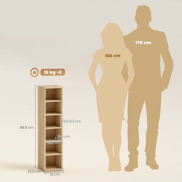 HOMCOM Set de 2 Rafturi pentru CD-uri cu Polițe Reglabile, Capacitate 204 CD-uri, Design Compact, 21x22,5x88,5 cm, Stejar | Aosom Romania