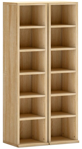 HOMCOM Set de 2 Rafturi pentru CD-uri cu Polițe Reglabile, Capacitate 204 CD-uri, Design Compact, 21x22,5x88,5 cm, Stejar | Aosom Romania