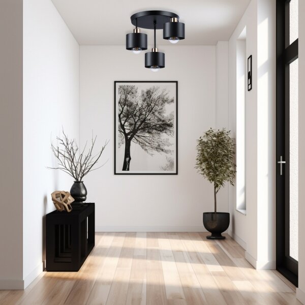 Lustră pe tijă 3xE27/35W/230V d. 30 cm negru/auriu