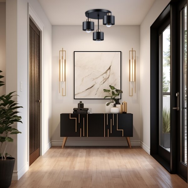 Lustră pe tijă 3xE27/35W/230V d. 30 cm negru/auriu