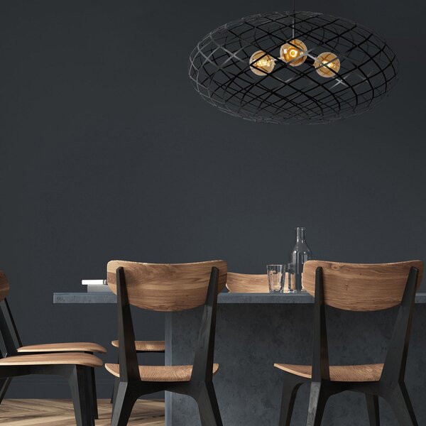 Lucide Lampă suspendată din tungsten, abajur oval, 100 cm, negru, reglabil, Negru, Camera de zi / sufragerie, Metal, Modern