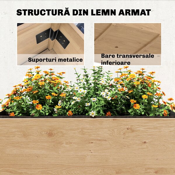 Outsunny Jardinieră Înălțată pe 2 Niveluri cu Rafturi Laterale și Inferior, Fabricată din Lemn de Brad cu Căptușeală și Orificii de Drenare, pentru Flori și Legume, 119,5x102x76,5cm, Maro Deschis | Aosom Romania