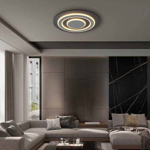 Globo Jayden plafonieră LED, Ø 48 cm, antracit/gri, metal, Negru, Camera de zi / sufragerie, Metal, Modern
