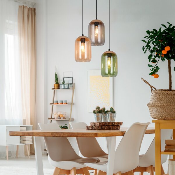Trio Lighting Lampă suspendată Cork, multicoloră, Ø 30 cm, 3 becuri, sticlă/cork, reglabil, Multicolor, Camera de zi / sufragerie, Sticlă, Modern