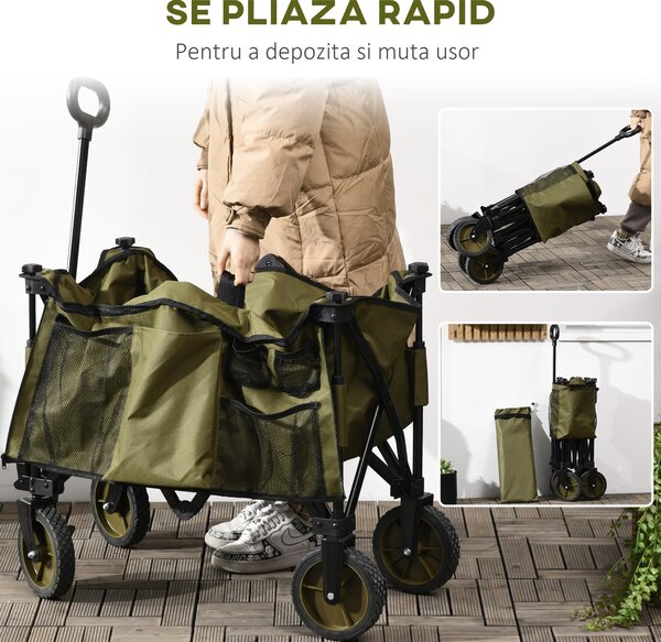 Outsunny Cărucior de Grădină Pliabil cu Roți, Ideal pentru Camping și Activități în Aer Liber, cu Placă Pliabilă, Ușor de Depozitat | Aosom Romania