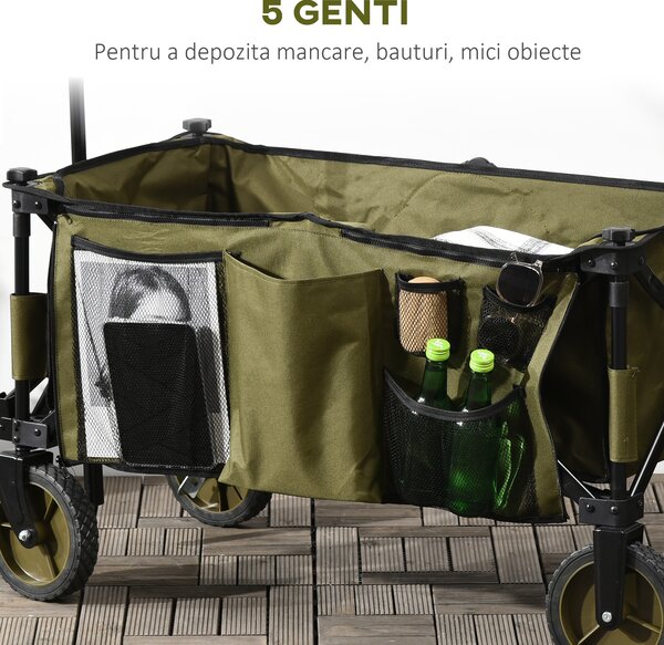 Outsunny Cărucior de Grădină Pliabil cu Roți, Ideal pentru Camping și Activități în Aer Liber, cu Placă Pliabilă, Ușor de Depozitat | Aosom Romania