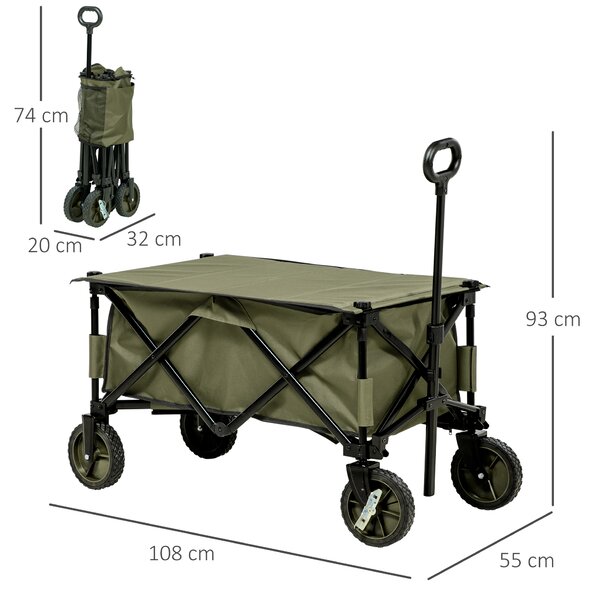 Outsunny Cărucior de Grădină Pliabil cu Roți, Ideal pentru Camping și Activități în Aer Liber, cu Placă Pliabilă, Ușor de Depozitat | Aosom Romania