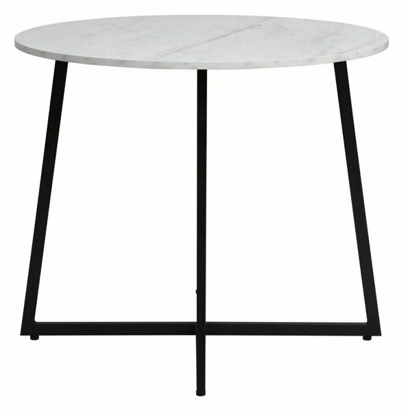 Masă rotundă Luna, alb marmorat/negru (90 cm)