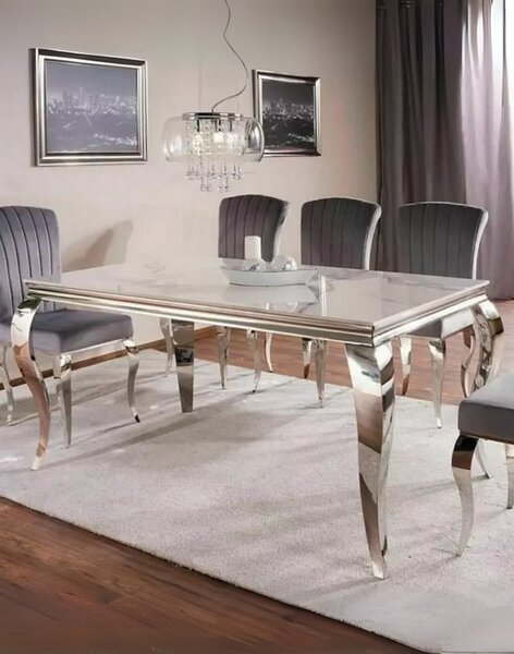 Masă cu blat din ceramică și picioare cromate Prince (180x90 cm)