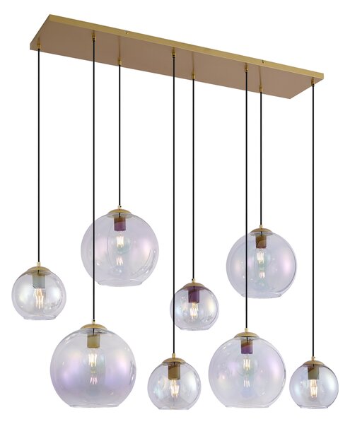 Lampă suspendată Art Deco aurie cu sticlă curcubeu cu 8 lumini - Sandra